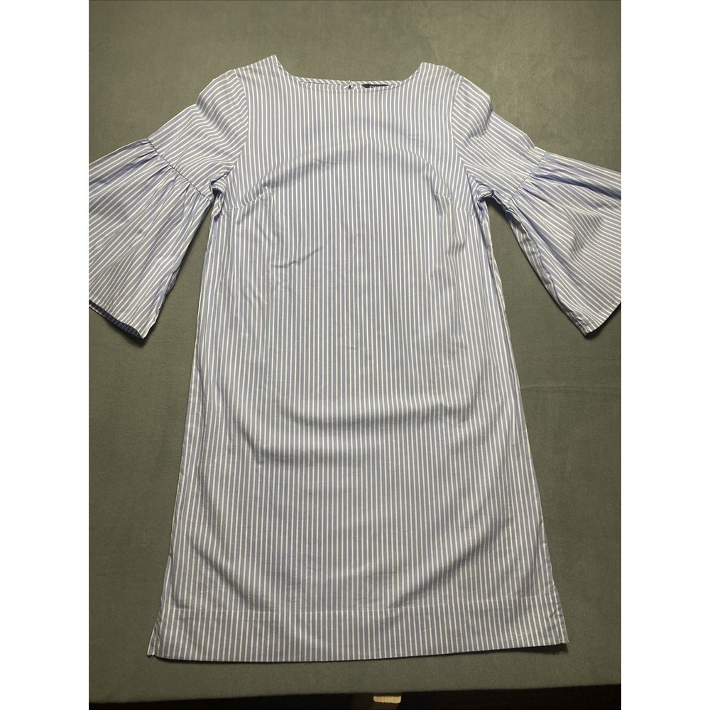 Chaps Women's Blue White Striped Bell Sleeve Shift Dress Pinstripe Medium